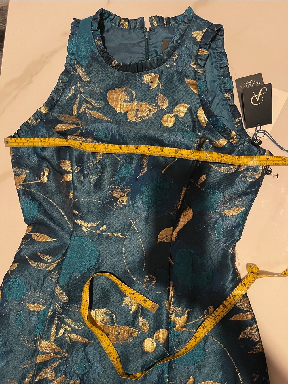 Adrianna Papell Teal and Gold Floral High-Low Dress - Picture 10 of 12